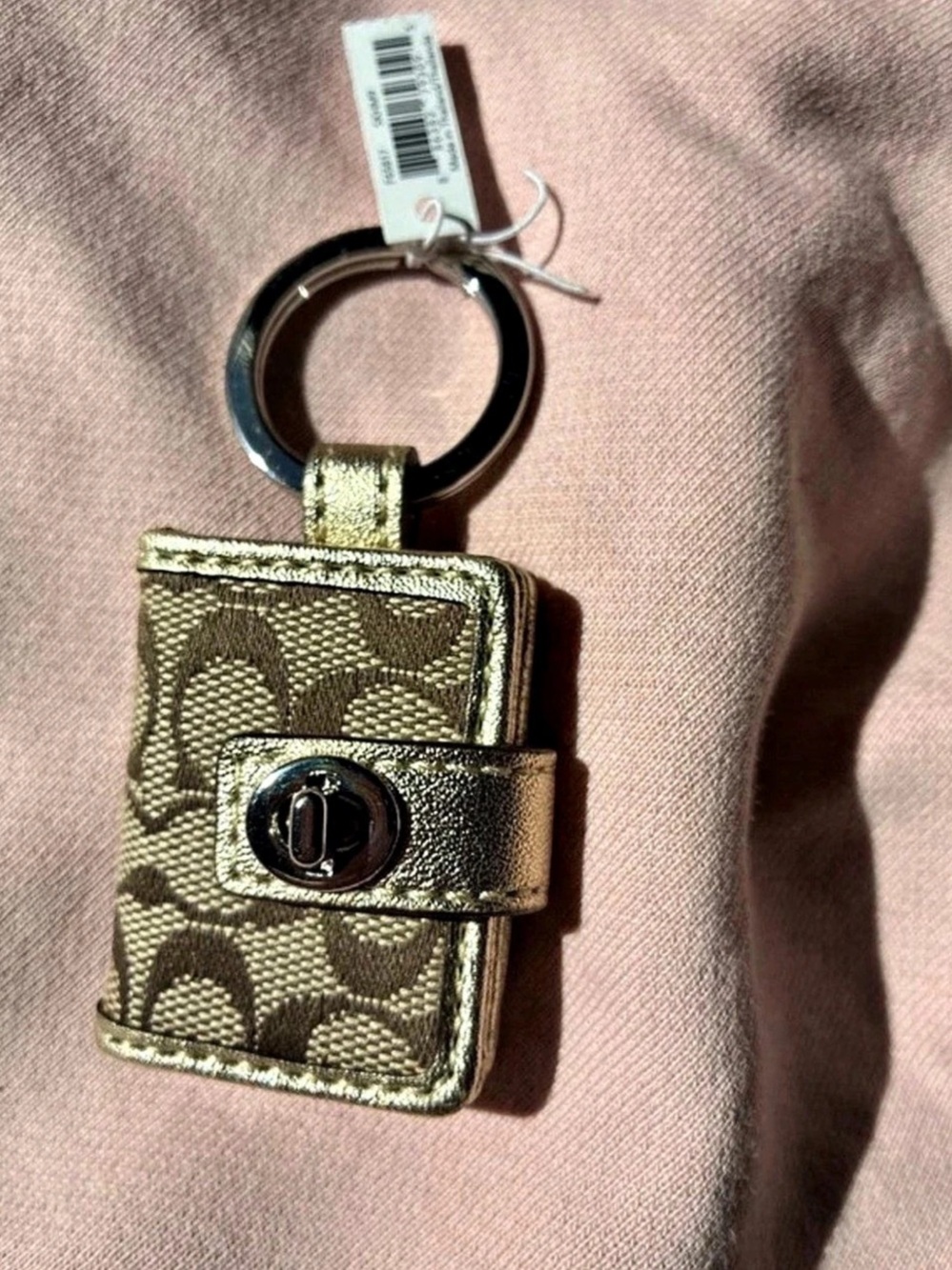 Coach Signature Canvas Mini Photo Frame Key Chain Brown & Gold